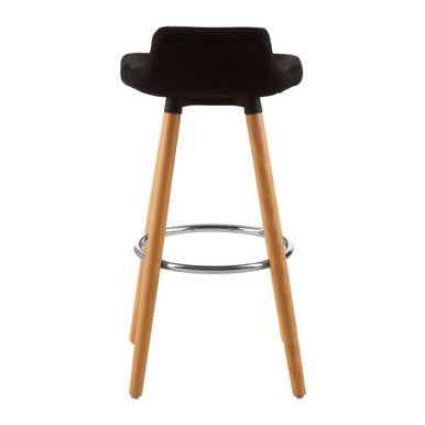 Black Fabric Bar Stool with Wooden Legs
