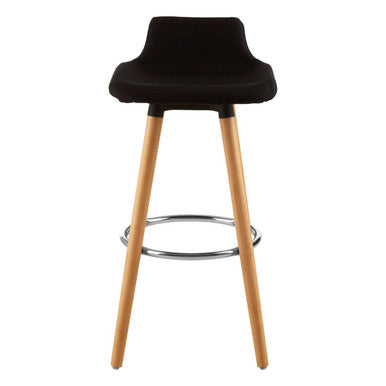 Black Fabric Bar Stool with Wooden Legs