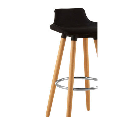 Black Fabric Bar Stool with Wooden Legs