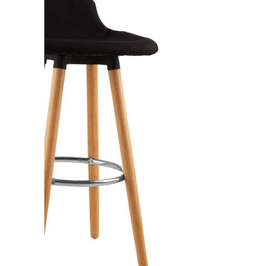 Black Fabric Bar Stool with Wooden Legs