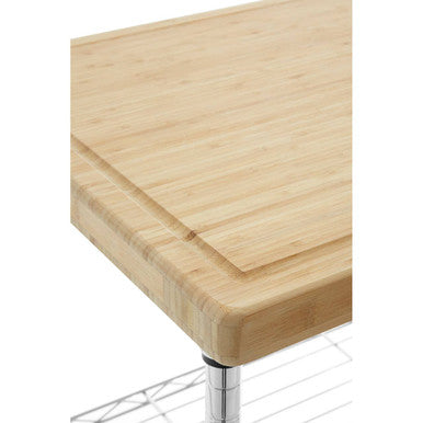 Silver and Natural 3 Tier Kitchen Trolley with Rubber Wood Top