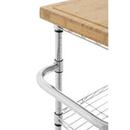 Silver and Natural 3 Tier Kitchen Trolley with Rubber Wood Top