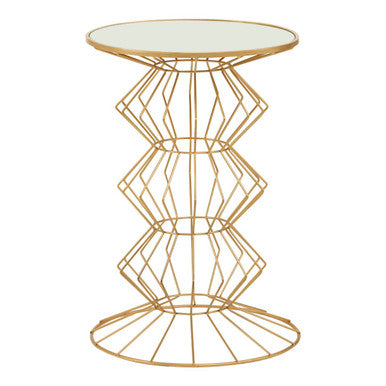 Gold Finish Side Table with Mirrored Top