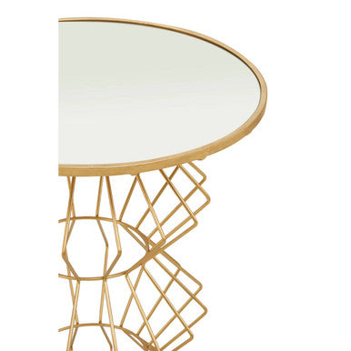 Gold Finish Side Table with Mirrored Top