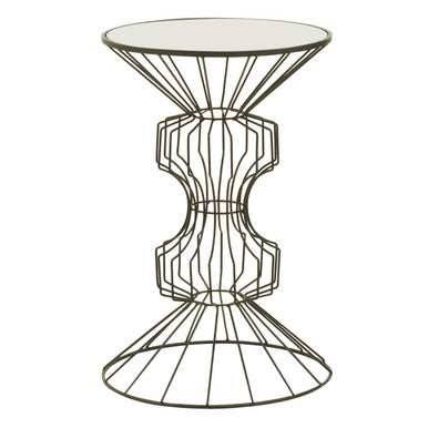 Black Finish Wire Frame and Mirror Top Side Table