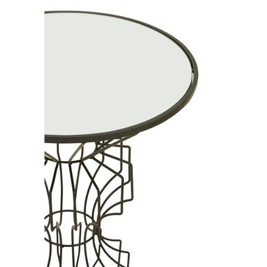 Black Finish Wire Frame and Mirror Top Side Table