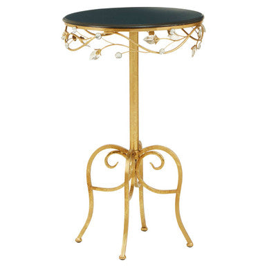 Black Wooden Top Round Side Table with Gold Metal Frame