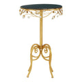 Black Wooden Top Round Side Table with Gold Metal Frame