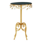 Black Wooden Top Round Side Table with Gold Metal Frame