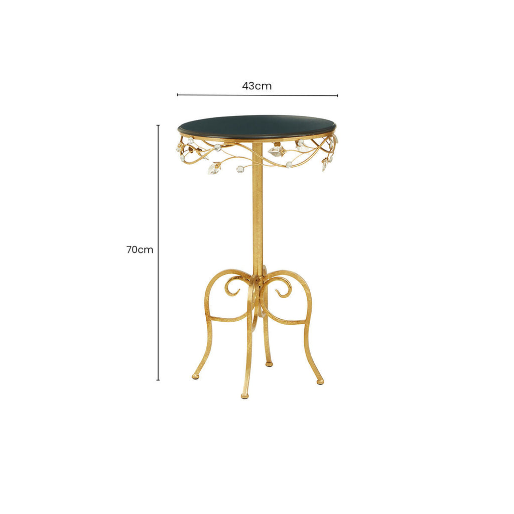Black Wooden Top Round Side Table with Gold Metal Frame