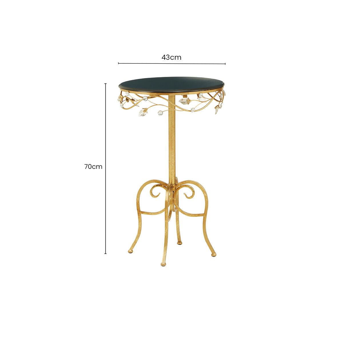 Black Wooden Top Round Side Table with Gold Metal Frame