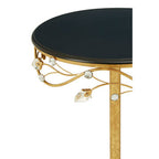 Black Wooden Top Round Side Table with Gold Metal Frame