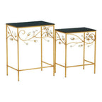 Set of 2 Black Wooden Top Tables with Gold Metal Frame