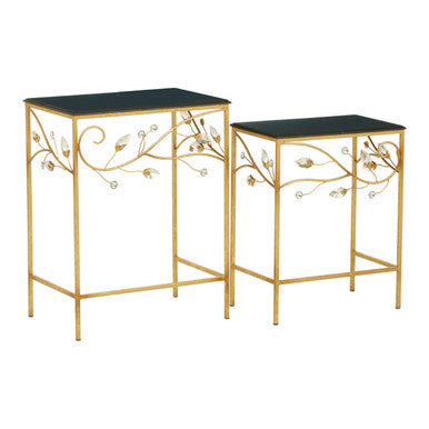 Set of 2 Black Wooden Top Tables with Gold Metal Frame