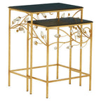 Set of 2 Black Wooden Top Tables with Gold Metal Frame