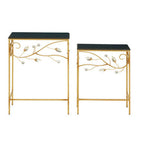 Set of 2 Black Wooden Top Tables with Gold Metal Frame