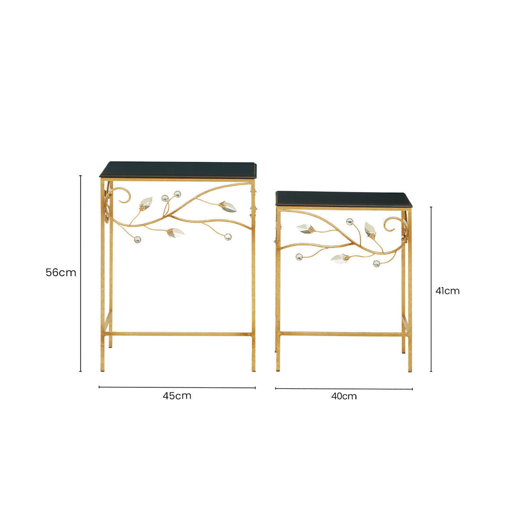 Set of 2 Black Wooden Top Tables with Gold Metal Frame