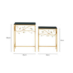 Set of 2 Black Wooden Top Tables with Gold Metal Frame