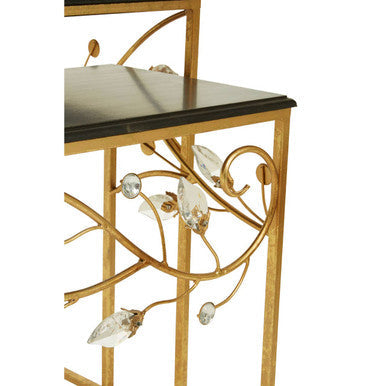 Set of 2 Black Wooden Top Tables with Gold Metal Frame