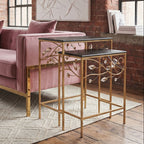 Set of 2 Black Wooden Top Tables with Gold Metal Frame