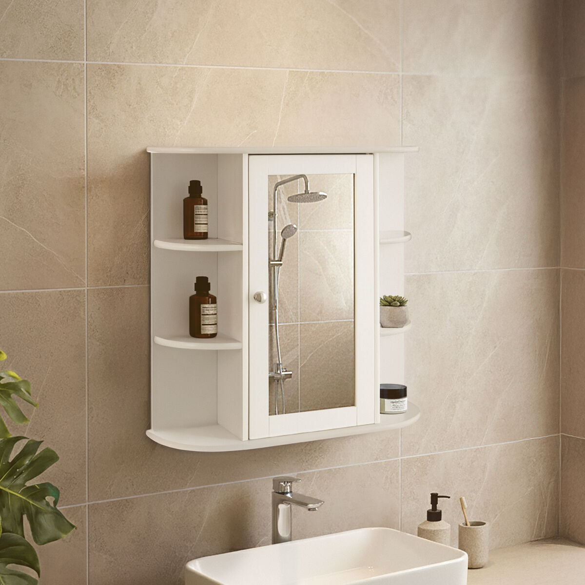 Seven Shelf Mirrored Door Bathroom Cabinet