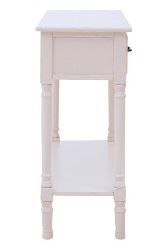 White and Natural Wooden 2 Drawer Console Table with Lower Shelf