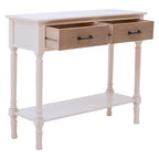 White and Natural Wooden 2 Drawer Console Table with Lower Shelf