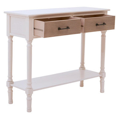 White and Natural Wooden 2 Drawer Console Table with Lower Shelf