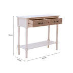 White and Natural Wooden 2 Drawer Console Table with Lower Shelf