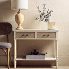 White and Natural Wooden 2 Drawer Console Table with Lower Shelf