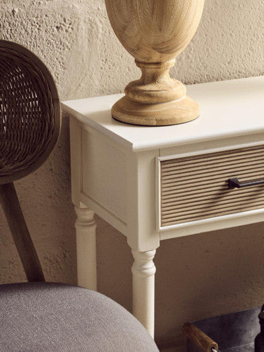 White and Natural Wooden 2 Drawer Console Table with Lower Shelf