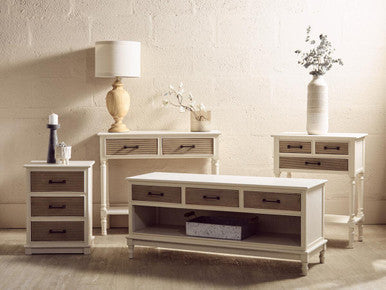 White and Natural Wooden 2 Drawer Console Table with Lower Shelf