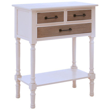 White and Natural Wooden 3 Drawer Console Table with Lower Shelf