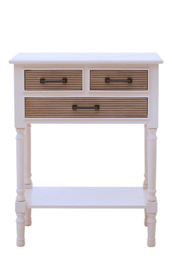 White and Natural Wooden 3 Drawer Console Table with Lower Shelf