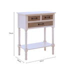 White and Natural Wooden 3 Drawer Console Table with Lower Shelf