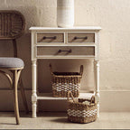 White and Natural Wooden 3 Drawer Console Table with Lower Shelf