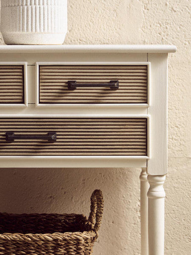 White and Natural Wooden 3 Drawer Console Table with Lower Shelf