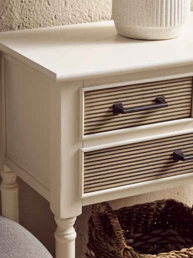 White and Natural Wooden 3 Drawer Console Table with Lower Shelf