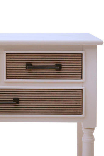 White and Natural Wooden 3 Drawer Console Table with Lower Shelf