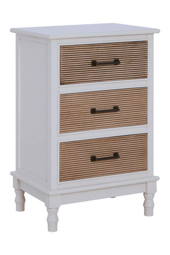 White and Natural Wooden 3 Drawer Chest