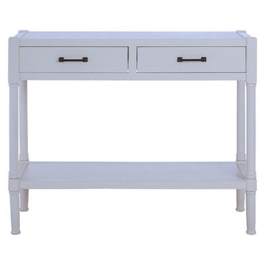 Pearl White Wooden 2 Drawer Console Table with Lower Shelf