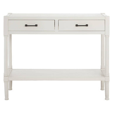 Pearl White Wooden 2 Drawer Console Table with Lower Shelf