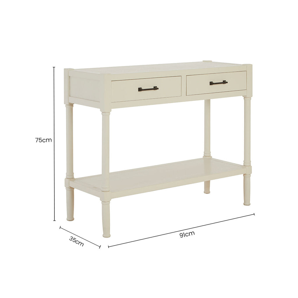 Pearl White Wooden 2 Drawer Console Table with Lower Shelf