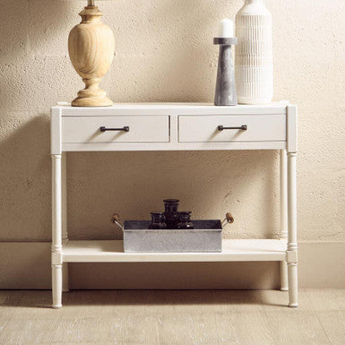 Pearl White Wooden 2 Drawer Console Table with Lower Shelf