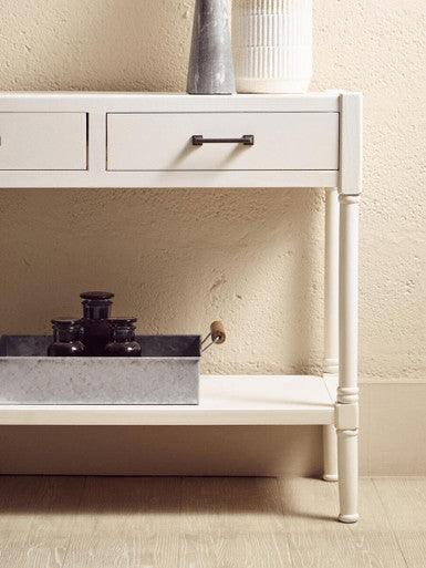 Pearl White Wooden 2 Drawer Console Table with Lower Shelf