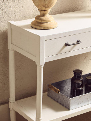 Pearl White Wooden 2 Drawer Console Table with Lower Shelf