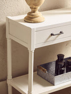 Pearl White Wooden 2 Drawer Console Table with Lower Shelf