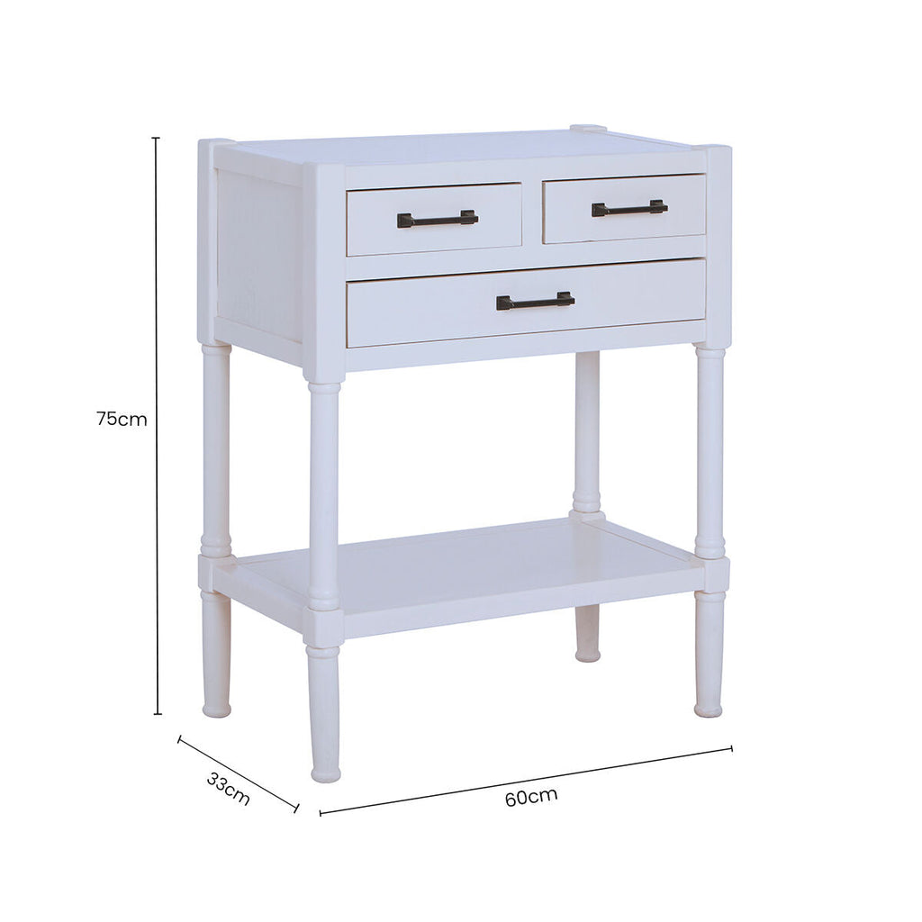 Pearl White Wooden 3 Drawer Console Table with Lower Shelf