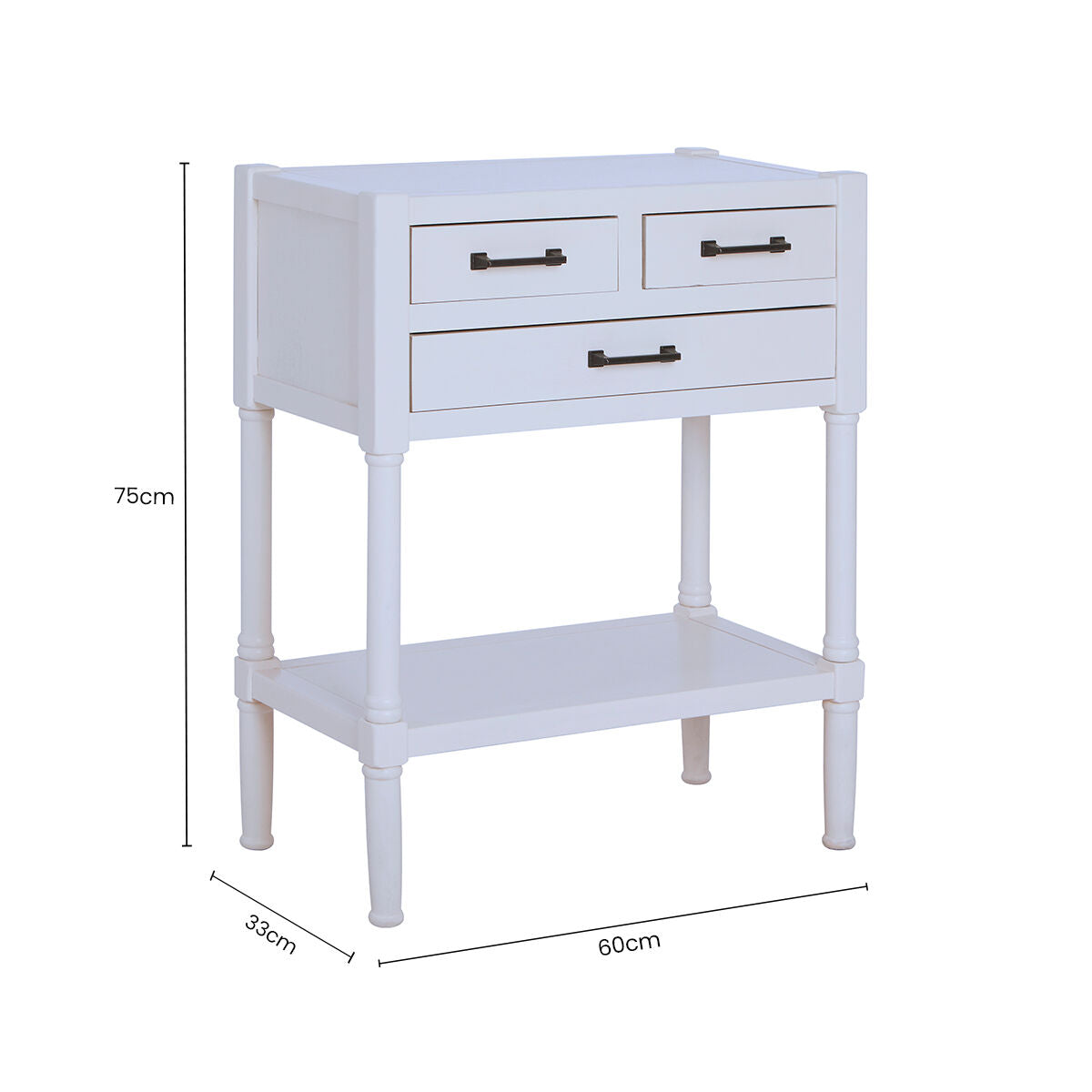 Pearl White Wooden 3 Drawer Console Table with Lower Shelf