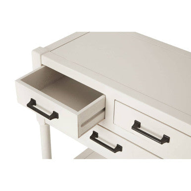 Pearl White Wooden 3 Drawer Console Table with Lower Shelf